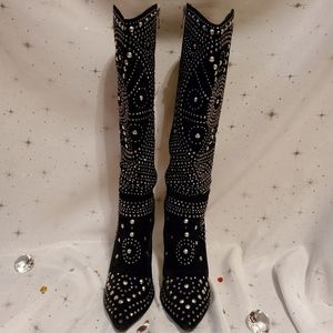 Black Suede Blingy Boots